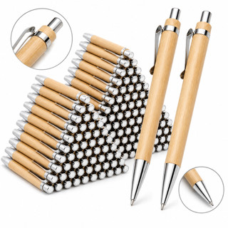 Kit Canetas Esferográfica Ponta Fina Feita Em Bambu Ecológica Personalizada Nome Logo