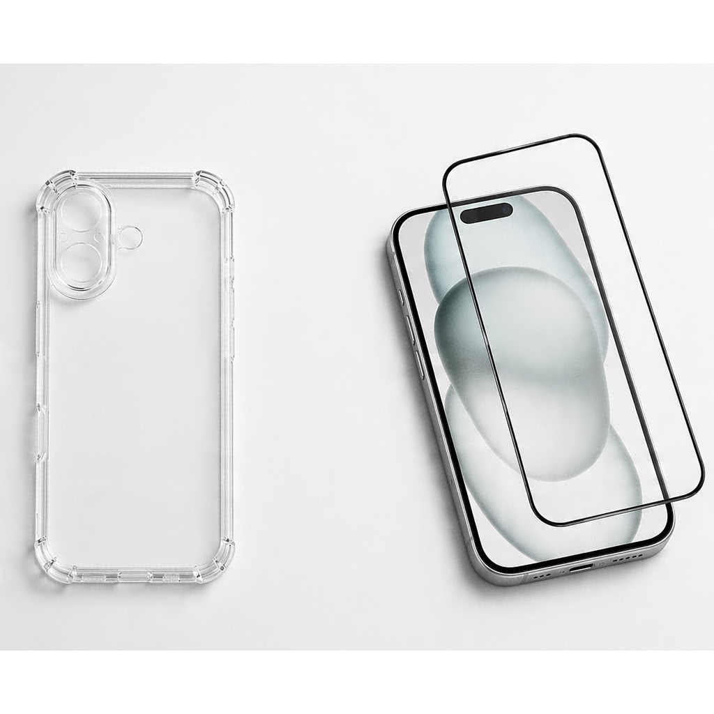 Kit Capa Transparente Anti Impacto + Película Vidro Temperado 3D HD iPhone 11 12 13 14 15 16e 17 Air Pro Max Plus