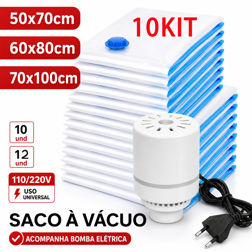 Kit 12 Saco À Vacuo 100x70cm Organização Otimização De Espaço