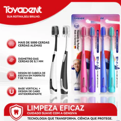 ToyaDent Escova de Dente Extra Macia 5000+ Cerdas Kit 2 Unidades com Capa Protetora 8 Cores Limpeza Profunda