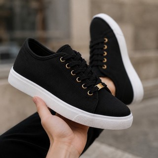 Tênis Feminino Sapatênis Casual Preto Confortável Leve Macio Moderno