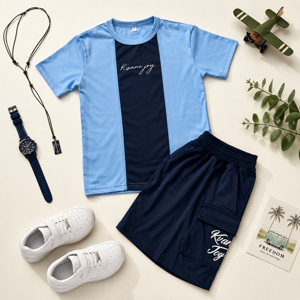 Conjunto Infantil Bermuda Chimpa + Blusa Algodão - Roupa de Menino 2 Peças - 2 a 12 Anos