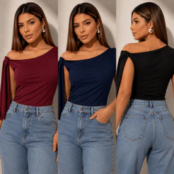 Blusa Feminina Um Ombro Só Com Laço Elegante Casual Confortável Moda Feminina Suplex