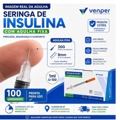 Seringa Insulina 1ml 8x0,30 Agulha Fixa - 100 Unidades Kits com 50 e 100und