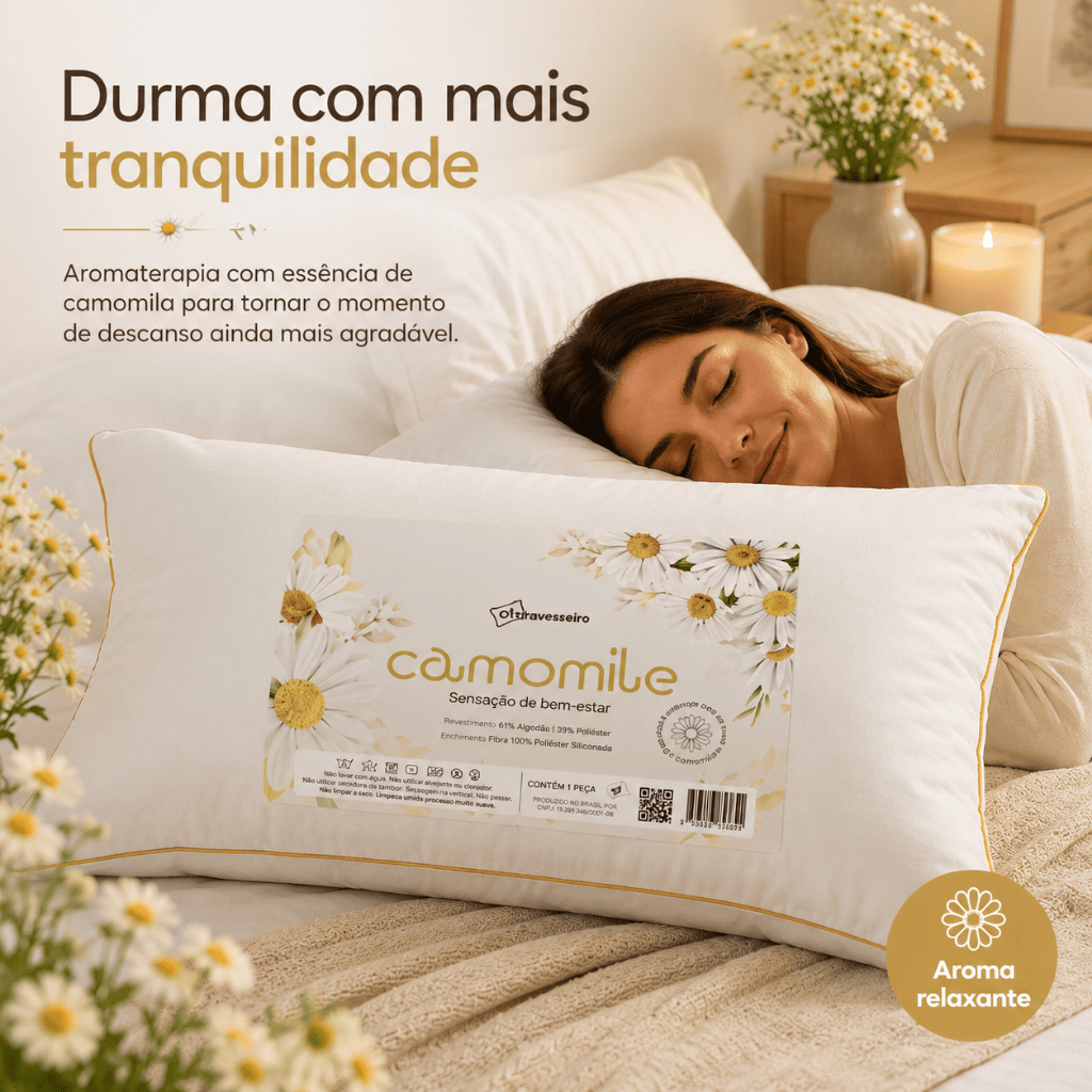 Travesseiro Com Aromaterapia Camomile Essência de Camomila Com zíper e regulagem de Altura