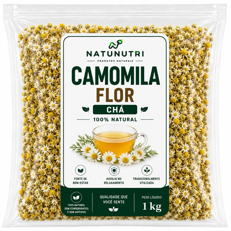 Imagem Chá de Camomila Natural 1kg 500g 250g 50g Calmante, Digestivo e Relaxante Natural