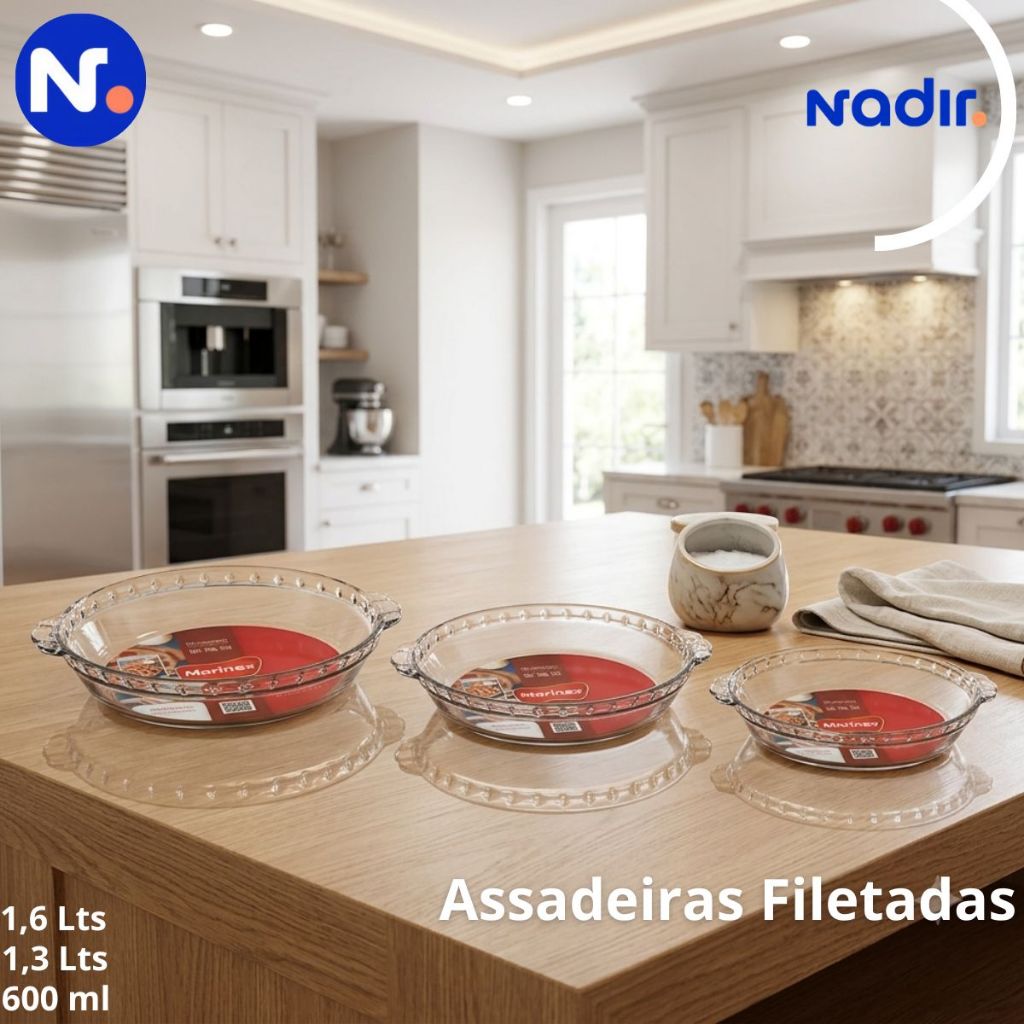 KIT Assadeiras Redondas Filetadas 1,6Lts\1,3Lts\600ml