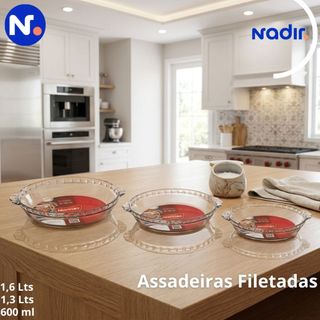 KIT Assadeiras Redondas Filetadas 1,6Lts\1,3Lts\600ml
