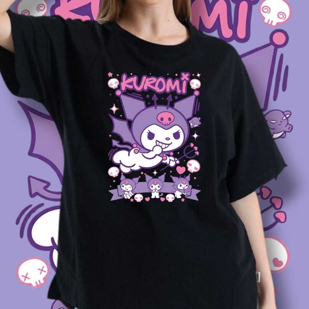 Camiseta Unissex Personagem Kuromi Camisa Básica Casual Algodão Estampada Kitty