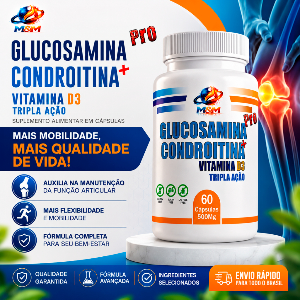 30 DIAS DE SUPLEMENTAÇÃO TRIPLA AÇÃO GLUCOSAMINA + CONDROITINA + VITAMINA D3 | MAIS VENDIDO ORIGINAL