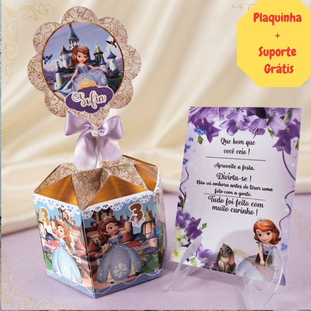 Centro de Mesa Princesa Sofia + Plaquinha Cachepô Personalizado Festa Aniversário Infantil Lembrancinha Enfeite Arranjo