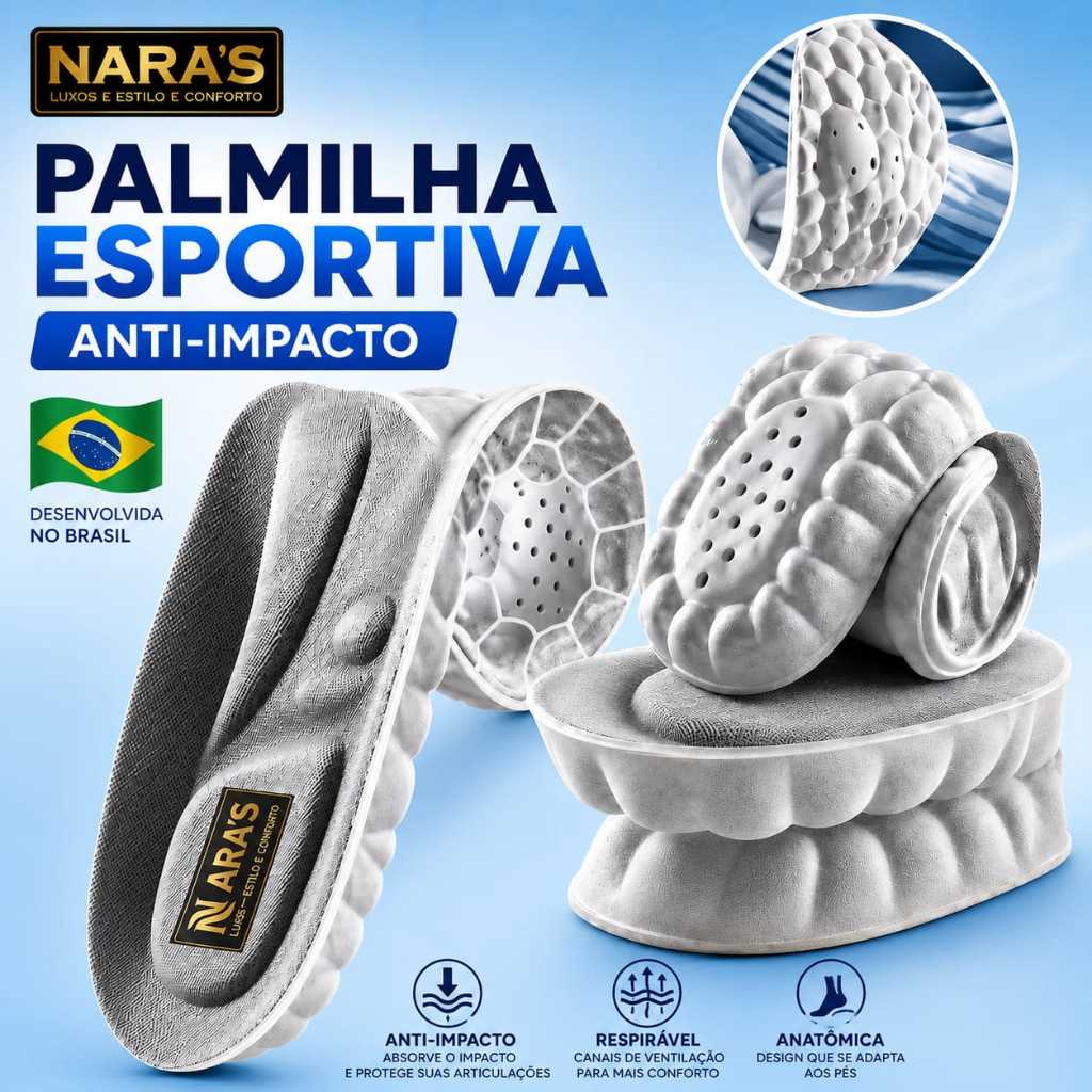 Palmilha Gel 4D Nuvem Ortopédica Anatômica Esportiva  Anti Impacto Nara´s Unissex Tênis Sapato  Bota