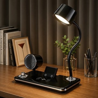 Luminária de Mesa com Caixa de Som 4 em 1 (PRETO)