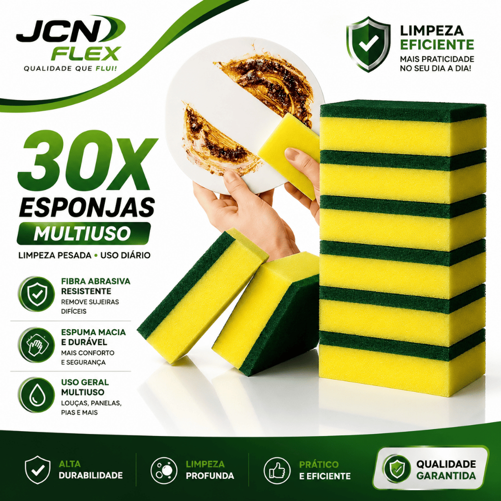 Kit com 30 Esponjas de Louça Esponflora Dupla Face Multiuso - Limpeza Pesada e Suave