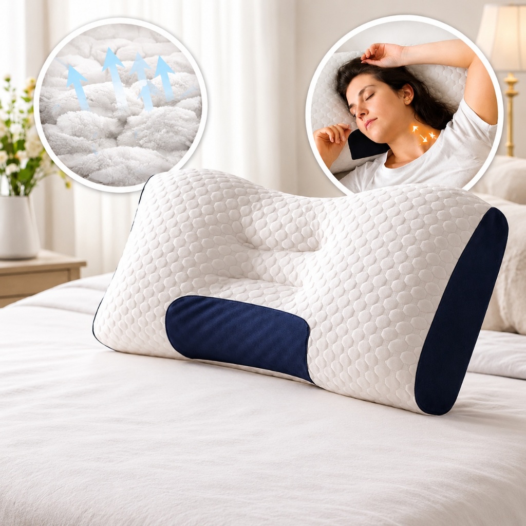 Travesseiro Ergonômico Cervical Ortopédica Respirável Apoio para Pescoço 74x48CM Lavável