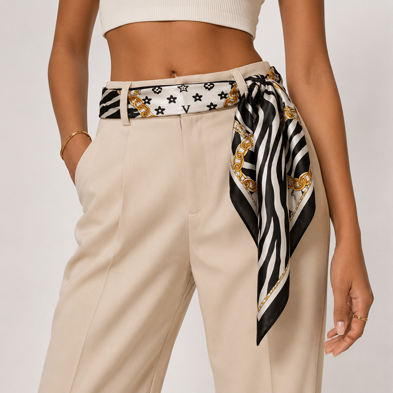 Lenço Feminino 90x90 cm Estampado para Usar como Cinto, Faixa de Cintura e Acessório de Moda