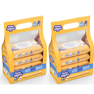 Kit com 2 Promo Pack Lenços Umedecidos Baby Free Wipes - Cuidado Puro (384 lenços)