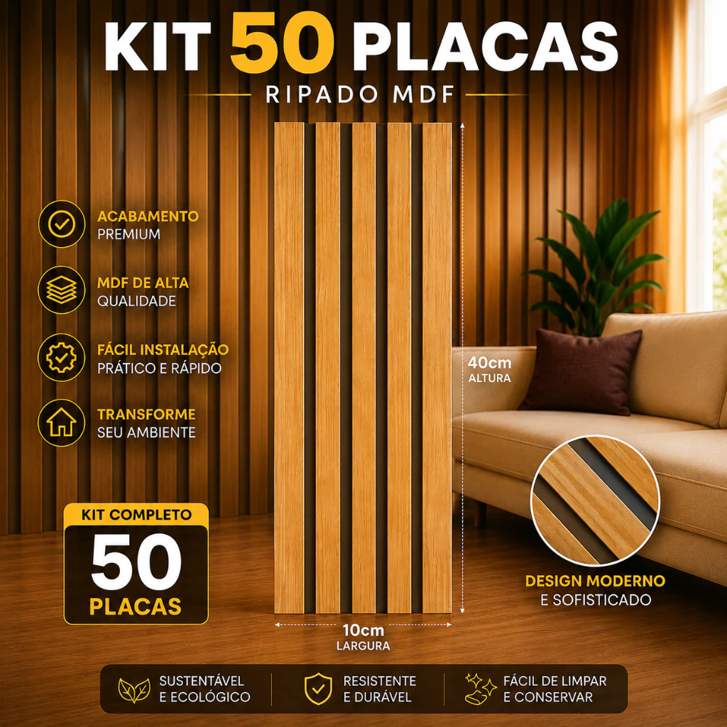 KIT ATE 50 PLACAS RIPADAS EM MDF REVESTIMENTO DE PAREDE 3D AUTO COLANTE — imagem 1