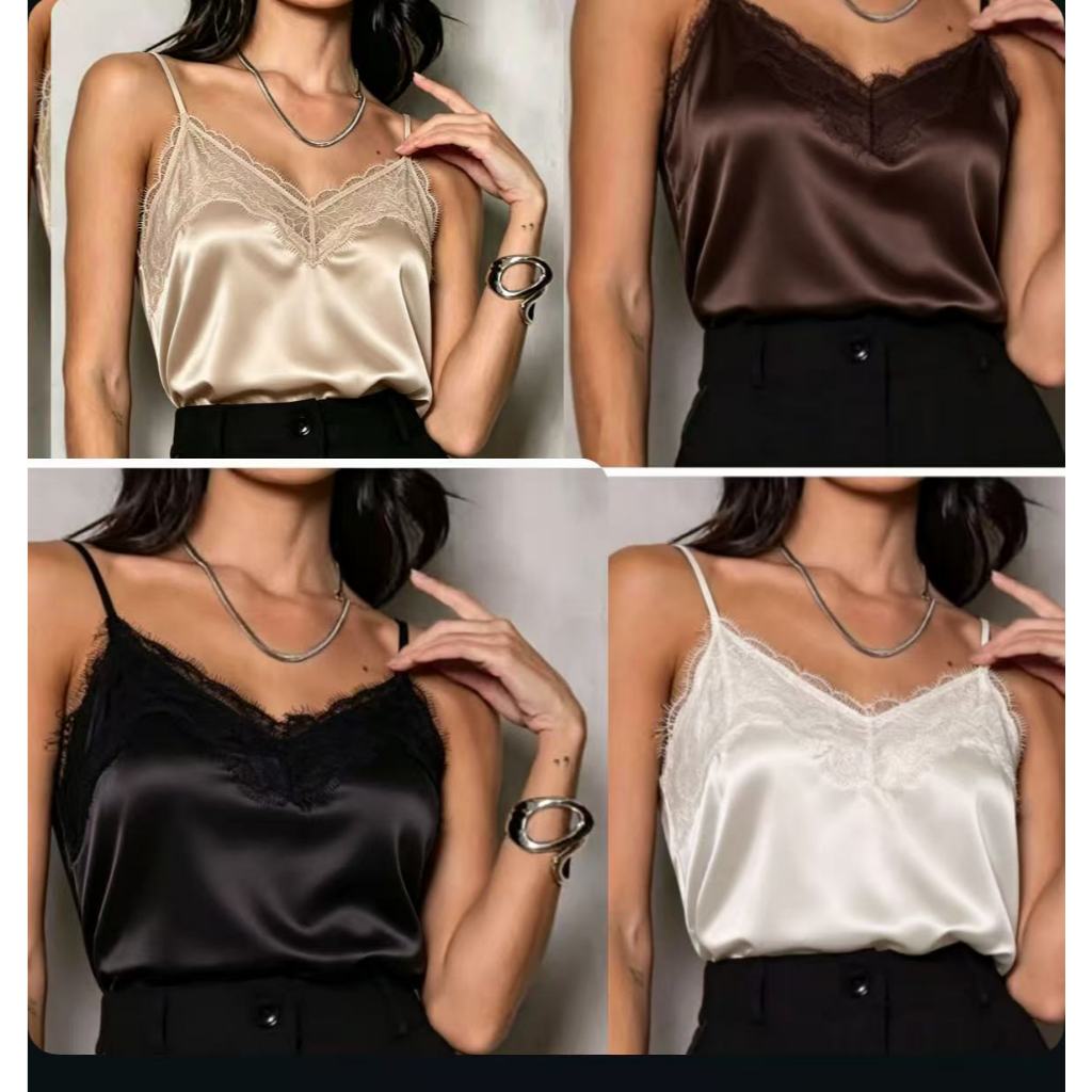 Blusa Feminina Regata de Seda com Alcinha - Cores Verde/Preto/Branco/Rosa