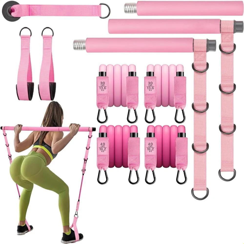 Kit Barra Pilates Ajustável 3 Seções Agachamento Glúteos _ Parcelamento sem juros