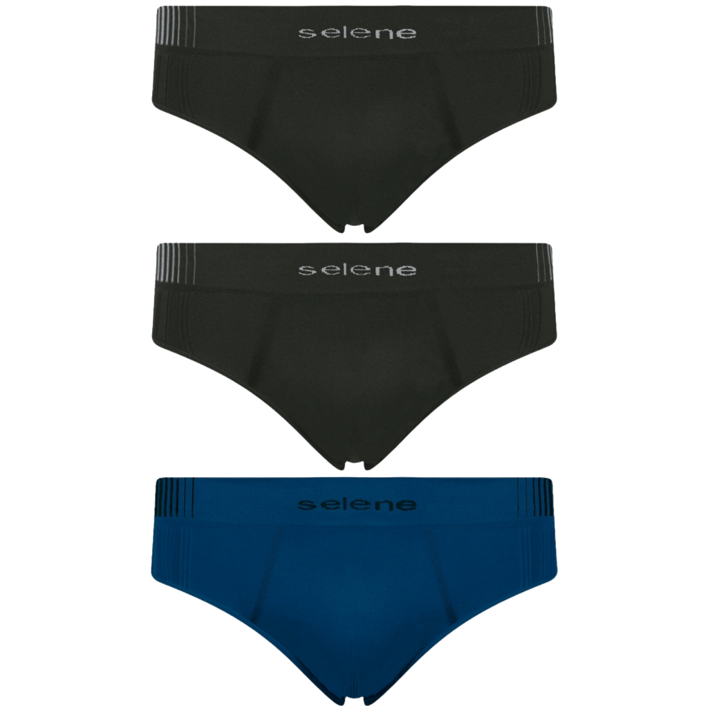 Kit 3 Cuecas Selene Slip Sem Costura Clássica Respirável Cintura Elástica Poliamida