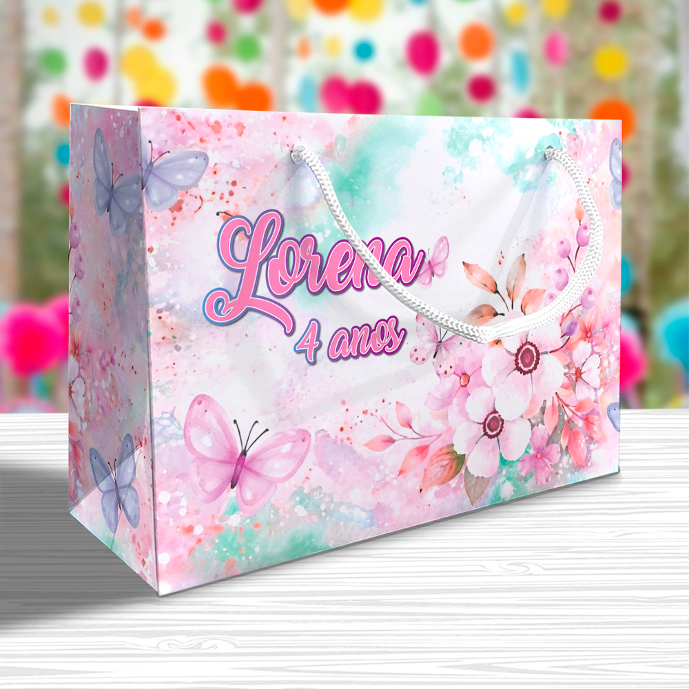 Sacolinha Jardim Encantado Borboletas Personalizada Festa Lembrancinha Kit Festa Sacola Deitada Reta