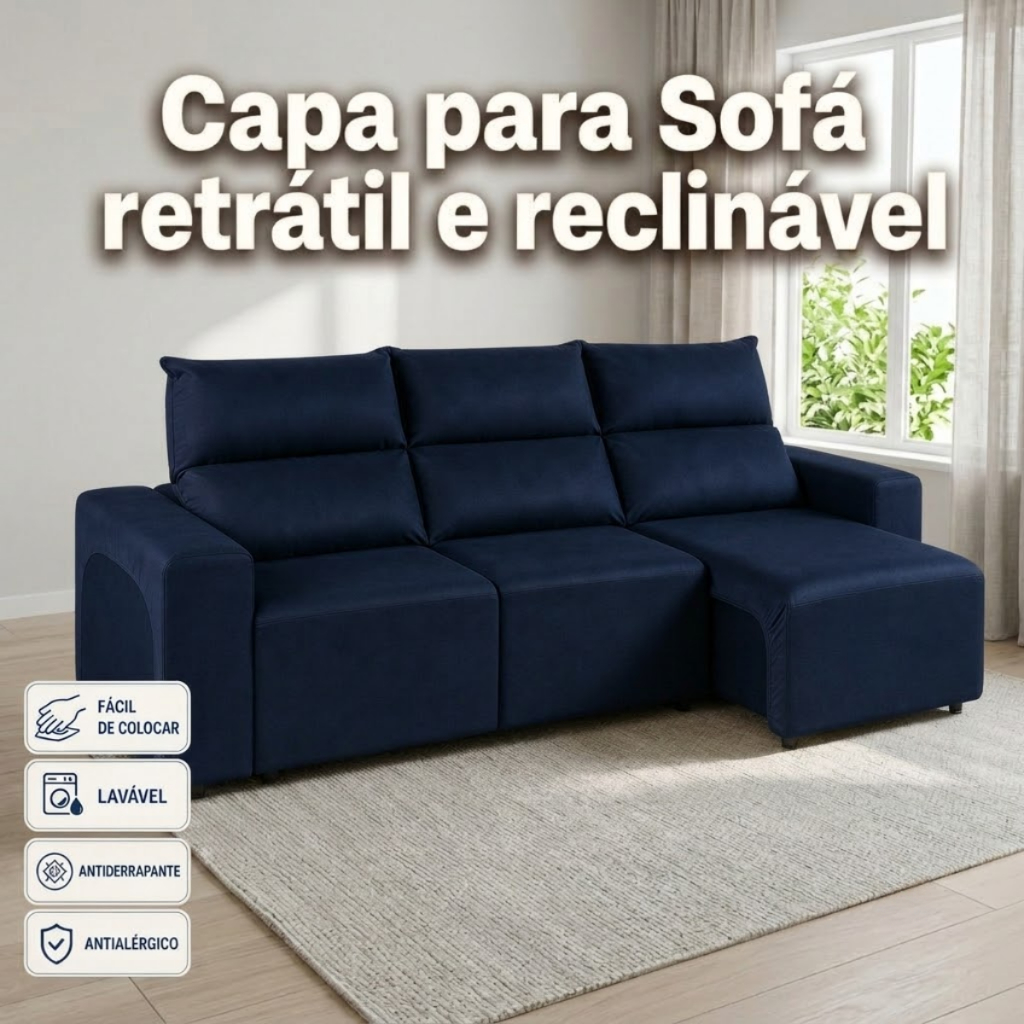 Capa Protetora para Sofá 3 Lugares Retrátil e Reclinável – Veste Fácil e Ajuste Prático