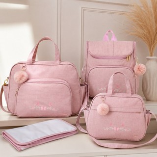 Kit Bolsa Maternidade 4 Peças Completo Mochila Frasqueira Bolsa Grande e Trocador Mamãe e Bebê
