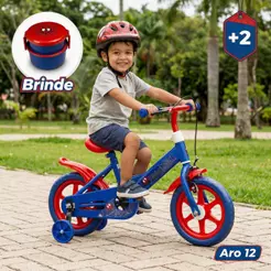 Bicicleta Infantil Aro 12 + Lancheira Dupla Marmita | Azul Modelo Spider | Meninos A Partir de 2 Anos 35kg | QUEEN SHOP