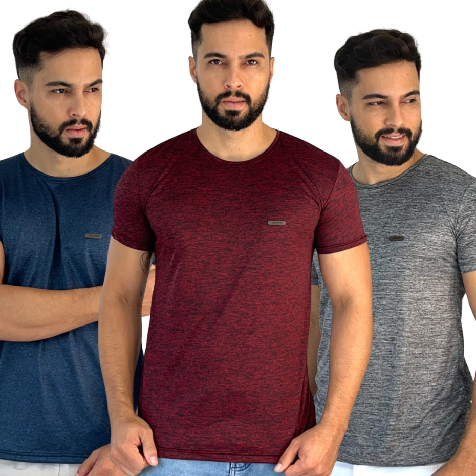 Kit 3 Camiseta Masculina Dry Fit Malha Fria Academia Treino
