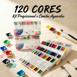 Kit 24/36/48/60/80/100/120 Cores Caneta 2 em 1 Brush Lettering e Ponta Fina Dual Pen Canetinha Colorir Desenho