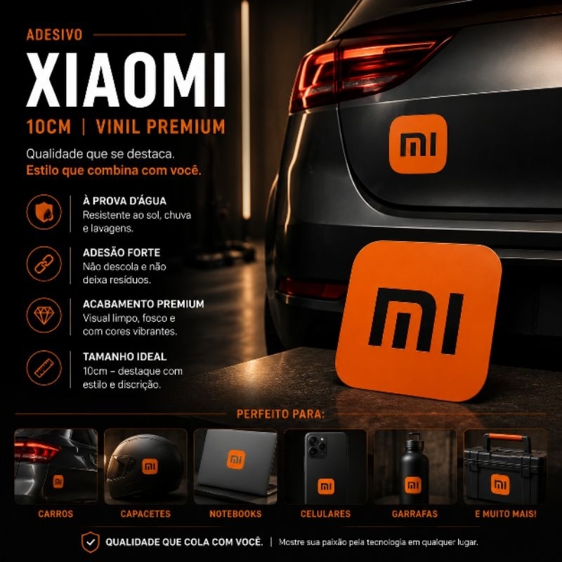adesivo logo Xiaomi 10cm em vinil a prova d'gua