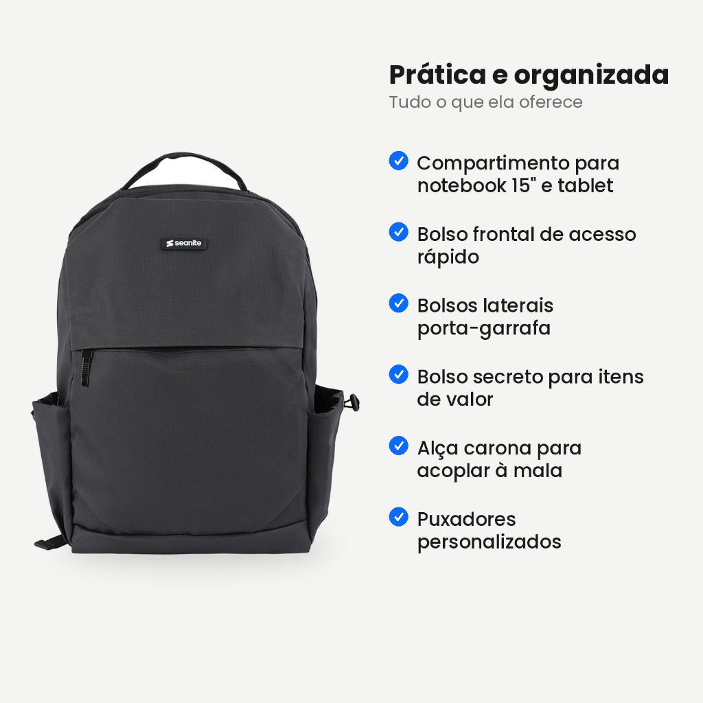 Mochila Notebook 15 Seanite Preta 16L Vários Compartimentos · foto 2