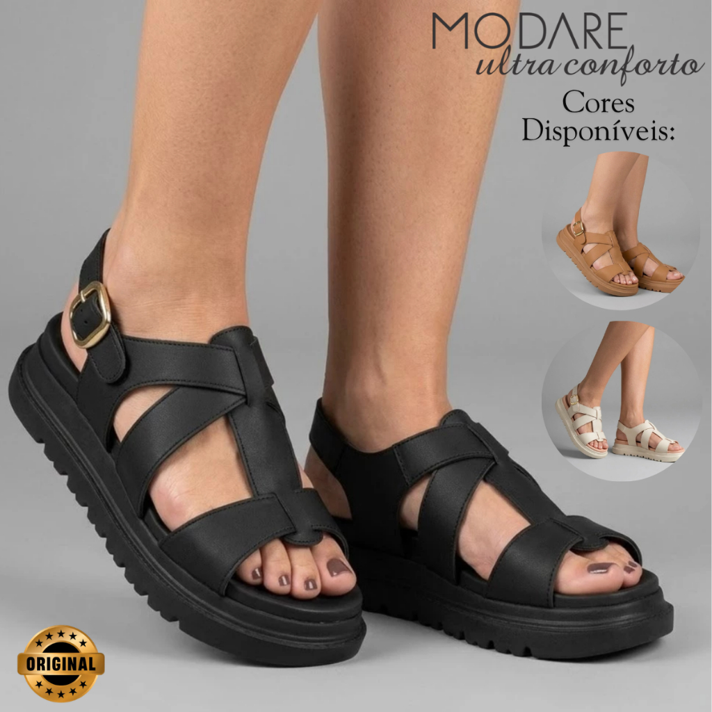 Sandália Modare Feminina Plataforma Tratorada Confortável Casual Tiras Fivela Ultraconforto