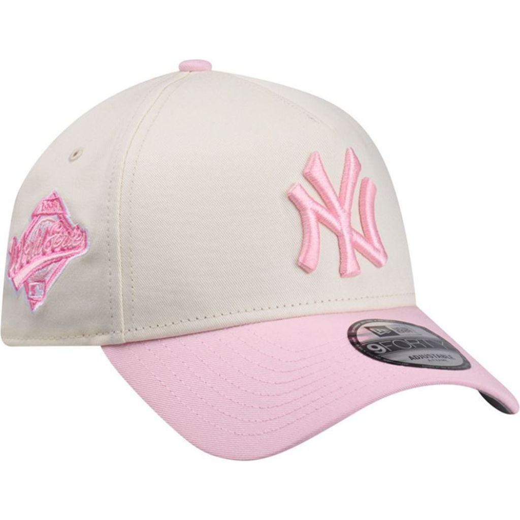 BONÉ NEW ERA 9FORTY A-FRAME SNAPBACK NEW YORK YANKEES MLB OFF WHITE E ROSA — 2TONE | AJUSTÁVEL | ORIGINAL