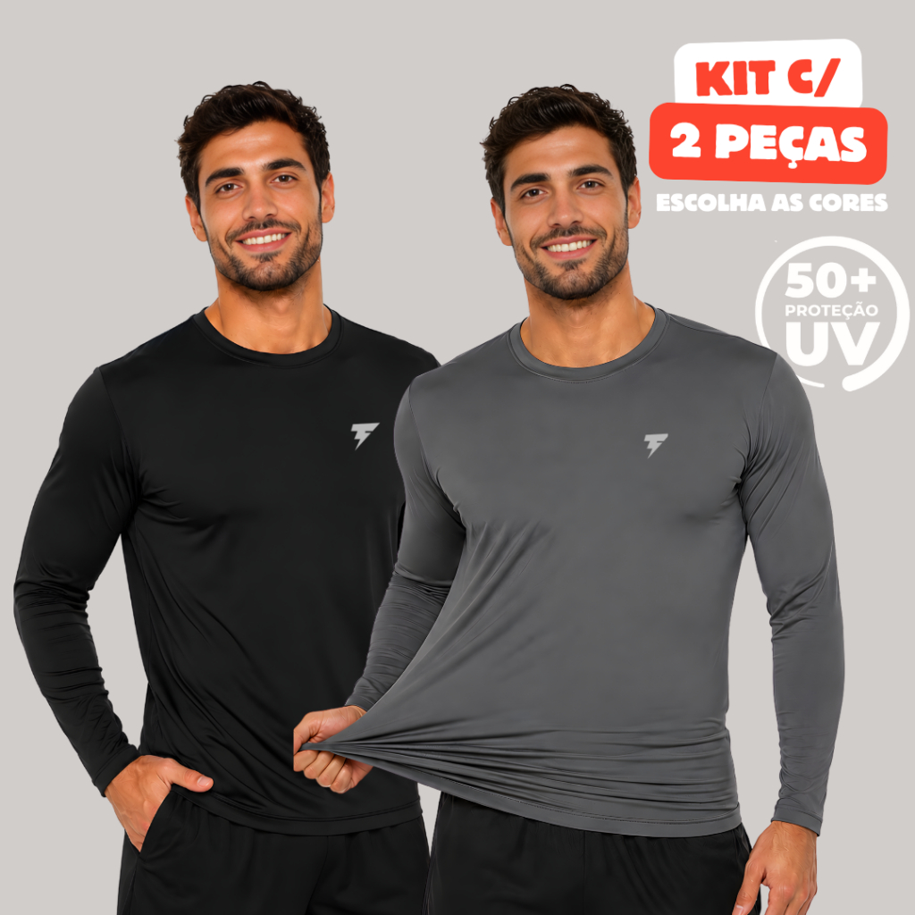 Promoção Kit com 2 Camisa Termica Manga Longa UV50+ Malha fria Academia Corrida Símbolo Refletivo