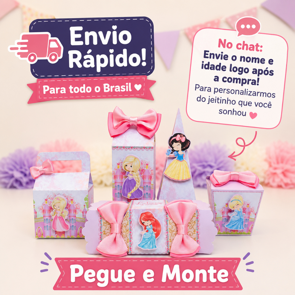 Kit Festa As princesas da Disney Lembrancinhas Caixinhas Personalizadas Para Festas Pegue e Monte Infantil