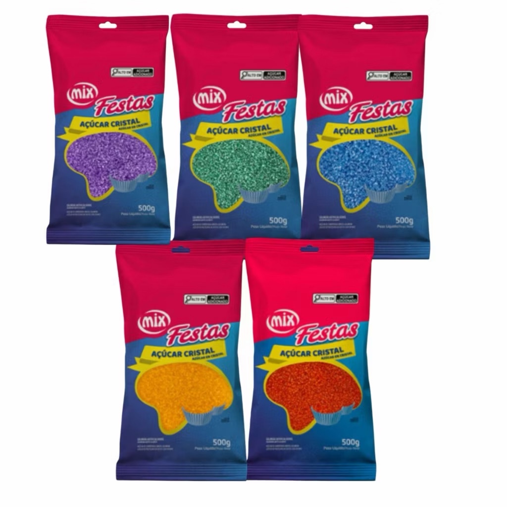 Açúcar Cristal 500g MIX Diversas Cores - ALGODAO DOCE/ MORANGO DO AMOR/ CONFEITARIA