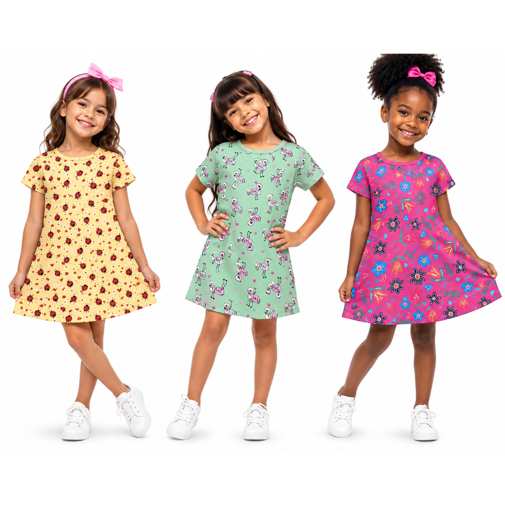 Kit 3 Vestido Infantil Estampa Sortida Verão Premium