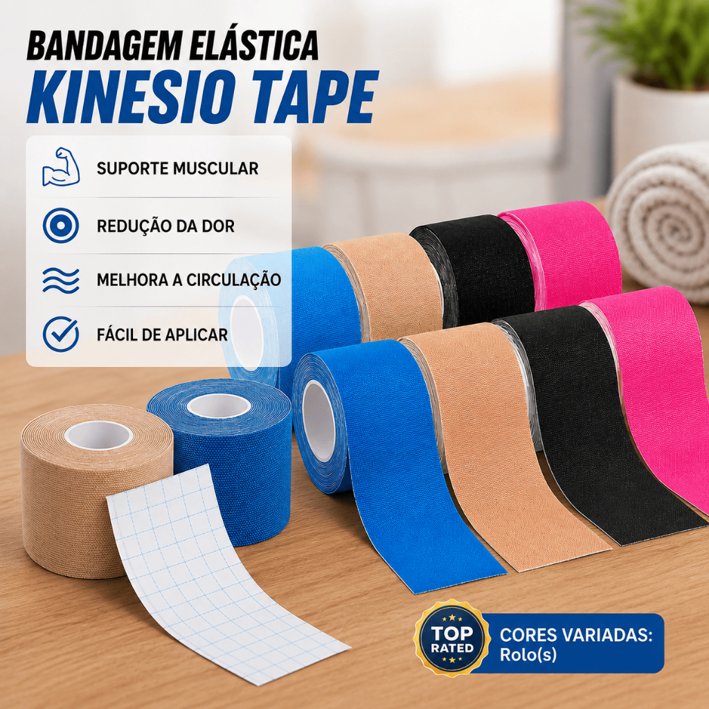 Bandagem Elástica 5cm X 5m - Fita Kinesiology Tape Fisioterapia
