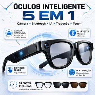 AI Óculos Inteligente Com Câmera 13MP Bluetooth Grava Video E Foto Tradução Ia Musica 3 Lentes META
