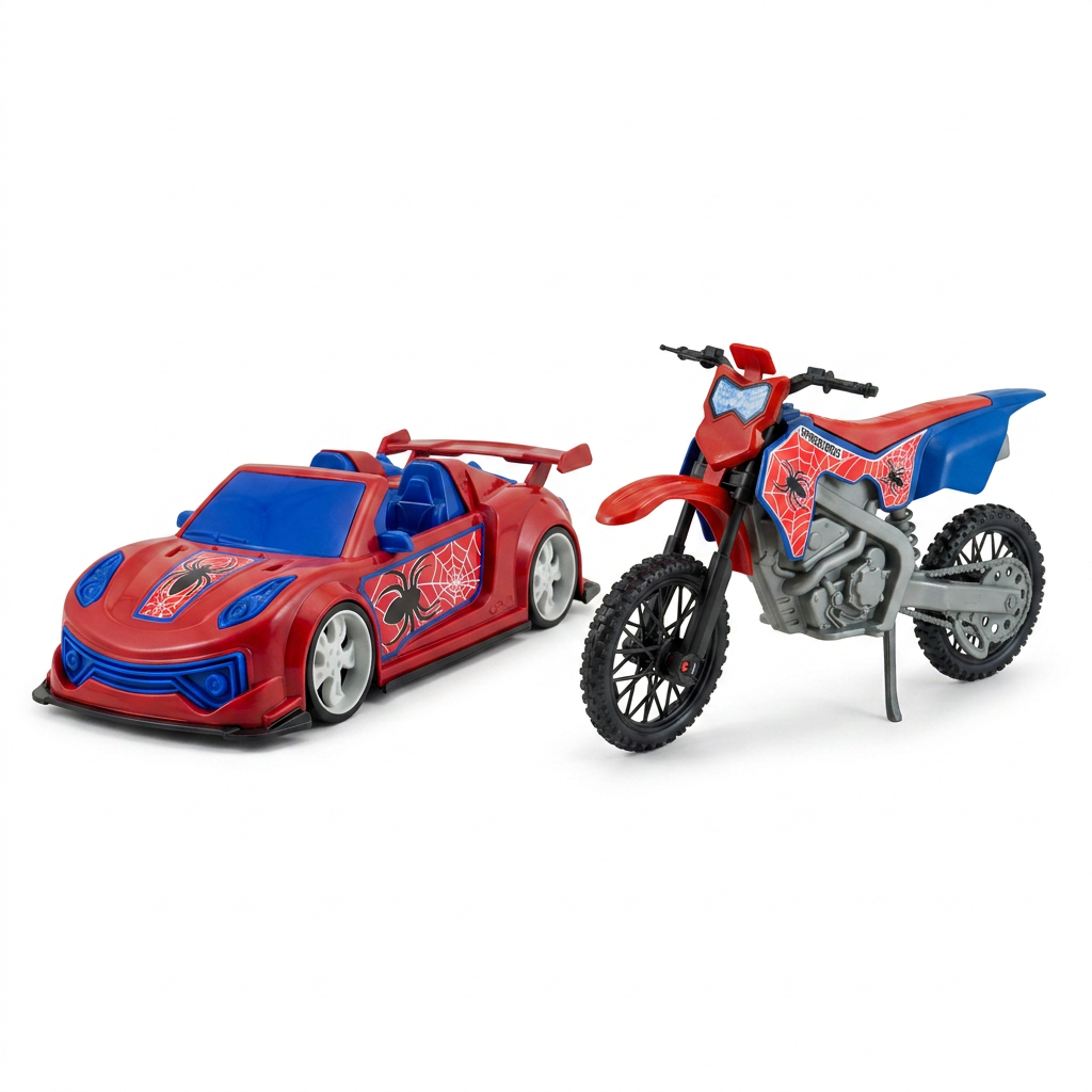 Kit Carrinho Aranha + Moto Aranha | Menino Infantil Carro Grande 37cm Luxo Spide