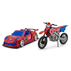 Kit Carrinho Aranha + Moto Aranha | Menino Infantil Carro Grande 37cm Luxo Spider Vermelho e Azul | INMETRO | QUEEN SHOP