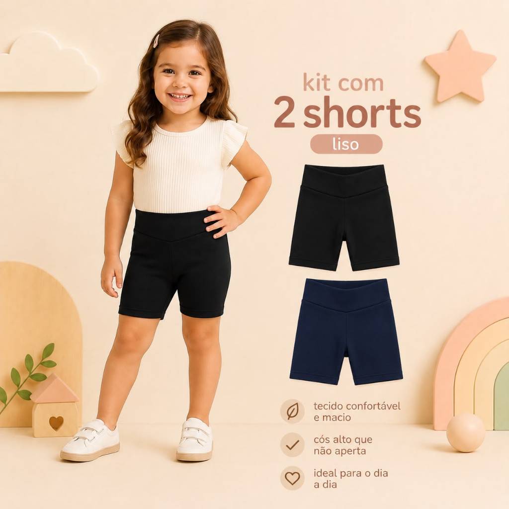 Kit com 2 Shorts Infantil Confortável Estilo Bermudinha Suplex Liso