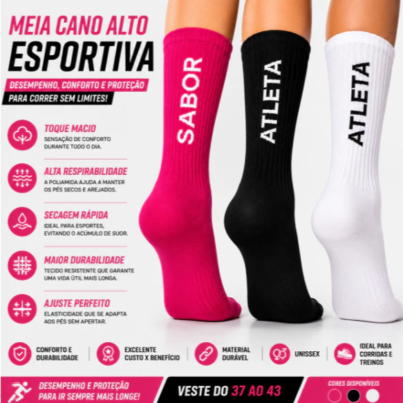 Meias Frases Poliamida Corrida Ciclismo Caminhada Academia Cano Alto — imagem 1
