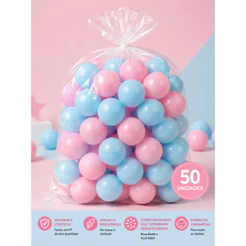 50 Bolinhas de Piscina Rosa Bebê e Azul Bebê 71mm Infantil Brinquedo Festa Decoração
