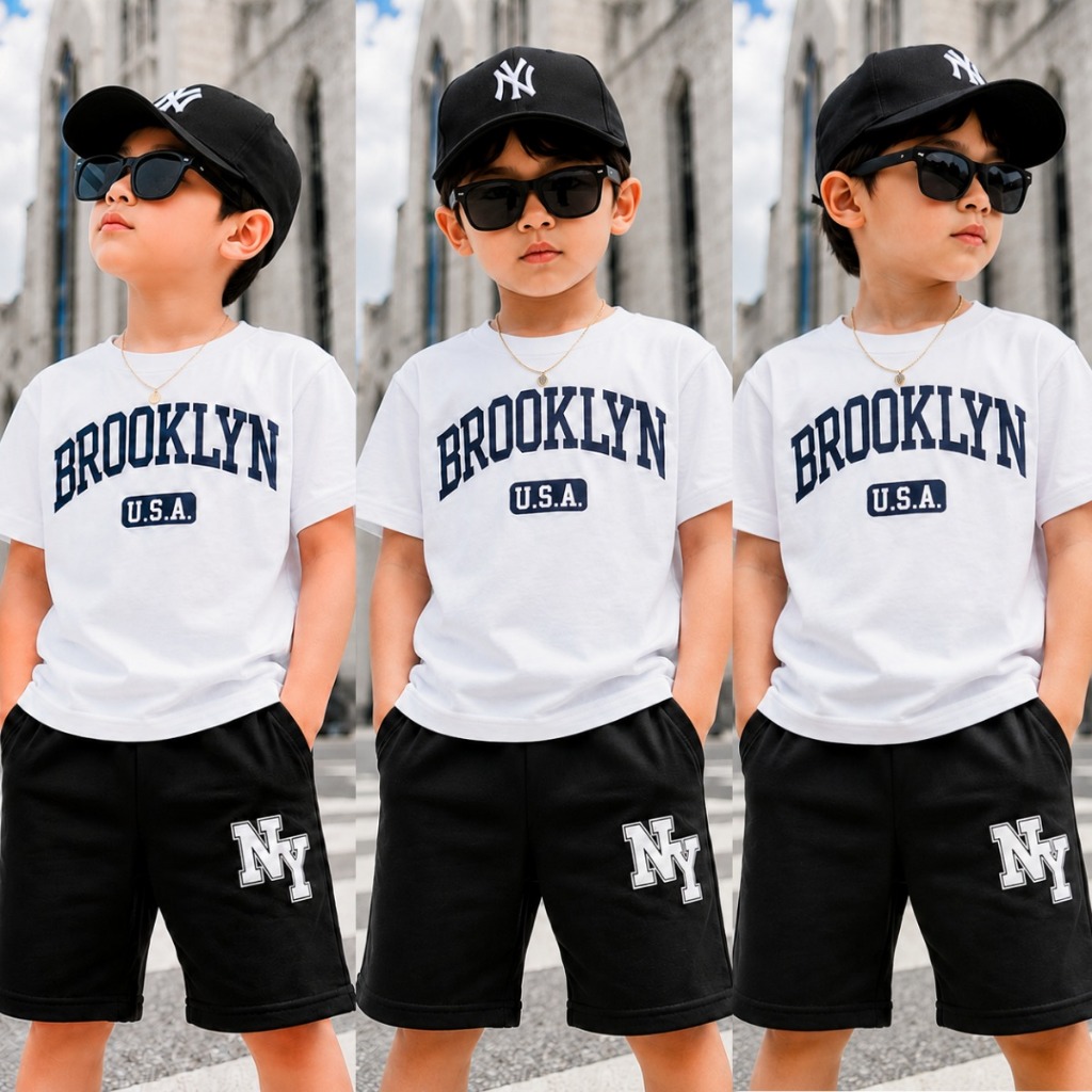 Conjunto Infantil Masculino Branco Roupa Menino Moda Infantil Verão - Camiseta e Bermuda 2 a 12 anos