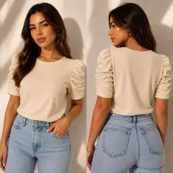 Blusa Feminina Manga Princesa Curta Elegante Tendência Moda Feminina