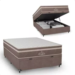 Cama Box Baú Casal + Colchão Paris Molas Ensacadas - Suede Marrom - e-Shop Casa