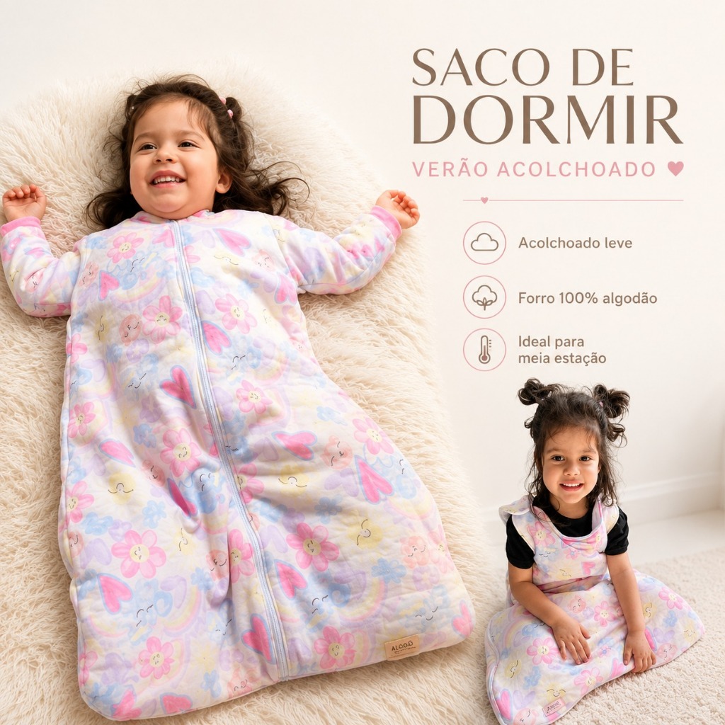 Saco de Dormir Bebê TOG 2.5 Acolchoado Verão e Meia Estação Edredom Infantil até 18 Meses com Enchimento